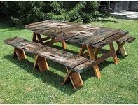 Rustic Wooden Daisy Flower Picnic Table Cover with Bench Covers, Dragonfly Floral Old Garage Door American Native Country Farmhouse Decor, 3-piece set, perfect for party outdoor patio, 32 x 72 Inch