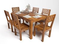 LIMBA DECOR Sheesham Wood CNC 6 Seater Dining Table 6 Chairs Without Cushion | Wooden Dining Room Set Dinner Table Furniture for Living Room Home Hotels - Honey Finish