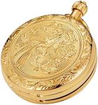 Tiong Vintage Mechanical Pocket Watch Unique Tourbillon Moon Phase Roman Numerals Scale Double Hunter Pocket Watches & Gift Box, 09-gold, Classic