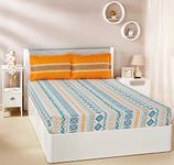 Amazon Brand - Solimo Fuzzy Strings 144 TC 100% Cotton Double Bedsheet with 2 Pillow Covers, Orange