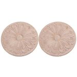 RDEXP 6cm Dia Round Unpainted Wood Carved Long Onlay European Style Appliqu Frame Door Wall Decor for Cabinet Home Furniture Set of 2