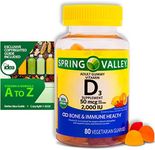 Spring Valley Vitamin D3 Gummy, 2000 IU, 80 Ct + “Vitamins & Minerals - A to Z - Better Idea Guide©” (1 Pack 80 Ct)