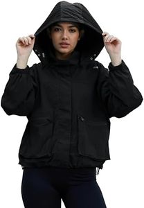 PESION Packable Rain Jacket Women Lightweight Waterproof Raincoat with Hood Cycling Biker Jackets, Black, Medium