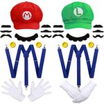 MOVINPE Mario and Luigi Hats Mustaches Gloves Buttons Cosplay Costume