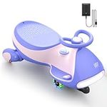 TEOAYEAH N7 Classic Electric Wiggle Car with Pedal, 2 in 1 Wiggle Car, 6V Rechargeable Battery Powered Ride on Toy, Anti-Rollover Structure, Flashing Wheels, Bluetooth, Swing Car for 3 Years+, Pink