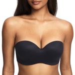 DOBREVA Women's Strapless Padded Push up Plus Size Seamless Underwired Convertible Bras Black 38D