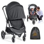 Orzbow Universal Baby Mosquito Net & Buggy Sun Shade with UPF50+,Breathable Pram Net Cover with Two-way Zipper & Adjustable Stroller Sun Cover with Bag for Pushchair,Car Seat & Carrycot (Black)