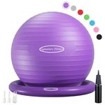 Fitvids Balance Ball with Base Kit, 65cm 26-inch Yoga Ball Chair, Exercise Ball with Inflatable Ring Base for Home or Office Desk, Includes Air Pump, Purple