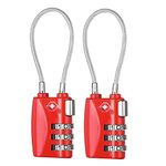 ZHEGE Luggage Locks TSA Approved, Combination Travel Padlocks for Suitcases with Flexible Cable, 3 Digit Code Wire Padlock for Backpack, Briefcase, Gun Bag, Small Locker Locks for Gym (Red, 2 Pack)