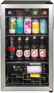 Russell Hobbs Undercounter Fridge 93 Litre/48 Can Undercounter Freestanding Beverage/Drinks Wine Fridge for Beer in Stainless Steel LED Light Drinks & Snacks Glass Door 2 Year Guarantee RH48BC101SS