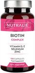 Biotin Hair Growth Supplement - 10000 mcg - Hair + Skin + Nails - Vitamins D E + Zinc + Selenium - Hair Vitamins for Women and Men - Hair Loss + Hair Care - 120 Capsules - Nutralie