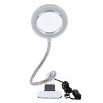 Lighting LED 8X Magnifying Lamp with Clamp 360° Flexible Gooseneck, Magnifying Glass LED Desk Lamp with Metal Clamp USB Plug Design for Tattoo, Manicure, Crafts Reading Inspection, Reading Books and Newspapers