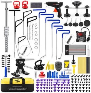 Super PDR 198PCS Paintless Dent Removal Kit, High Strength Steel Dent Removal Rods, Whale Tail Dent Repair Rods with Best Dent Repair Kit & LED Professional Inspection Light Board for car Dent Removal