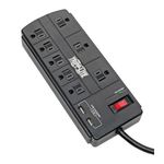 TRIPP LITE Protect It! 8-Outlet Surge Protector with 2 USB Ports, 8ft Cord (Without Telephone/Modem), Black (TLP88USBB)