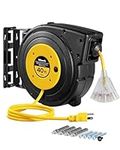 WILAWELS Retractable Extension Cord Reel, 40 FT (12.19 M) Heavy Duty Power Cord, 12AWG/3C SJTOW, 3 Grounded Outlets Lighted Triple Tap, 15 Amp Circuit Breaker, UL Listed, Yellow Y40CR06