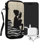 kwmobile Neoprene Sleeve for Smartphone Size XXL - 7" - Shock Absorbing Pouch Case - Protective Phone Bag - Girl and Books Black/Beige