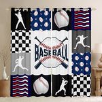 Erosebridal Baseball Window Curtains for Boys Kids 52" Wx63 L Sports Baseball Curtains & Drapes for Baseball Sports Fans,Geometric Checkered Grids Curtains Baseball Window Treatments 2 Panels