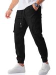 Meilicloth Cargo Joggers Mens Pants Stretch Trousers Casual Elastic Drawstring Waist Black Work Pants Jogging Tapered Sweatpants 32