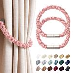 Pretty Jolly 2 Pack Strong Magnetic Curtain Tiebacks Modern Simple Style Drape Tie Backs Convenient Decorative Weave Rope Curtain Holdback for Thin or Thick Home & Office Window Drapery (Pink)