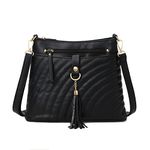 Myhozee Black Cross Body Bag Womens, Shoulder Bag PU Leather Small Handbags Multi Pocket Satchel Tassel Crossbody Messanger Bag for Ladies & Girls