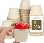 brheez 4 oz - Pack of 200 Disposable Bagasse Fiber Souffle Cups 100% Natural, Biodegradable & Compostable Perfect for Condiments, Small Portion & Samples Eco Friendly Paper Alternative - Natural