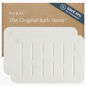 Dorai Home Bath Stone Mat 23.6"x15.4"| Luxury Diatomite Stone Bath Mat |Quickly Removes Water | Non-Slip, Quick-Dry Stone Bath Mat for Bathroom | Rain Sandstone - 2 Pack