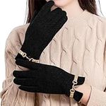 Winter Gloves for Women, ULSTAR Fleece Lined Touchscreen Wool Gloves Lady Delicate Warm Cashmere Gloves Gift Idea (Black)