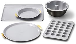 Caraway 5-Piece Bakeware+ Set - 15” Pizza Pan, 9” Pie Pan, 18” x 13” Cookie Sheet, 24-Cup Mini Muffin Pan and Fluted Cake Pan - Oven Safe up to 550ºF - Non-Toxic, PTFE & PFOA Free - Iconics Black