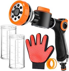 Upgrade Dog Washing Hose Attachment with Replacement Soap Bottle, 8 Spray Patterns Dog Wash Hose Attachment with Dog Washing Gloves, Suitable for Watering Plant, Patio, Cleaning, Showering Pet