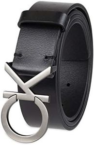 Calvin Klein Men's Casual CK Monogram Cut Out Buckle Belt, Deep Black, Medium (34-36)