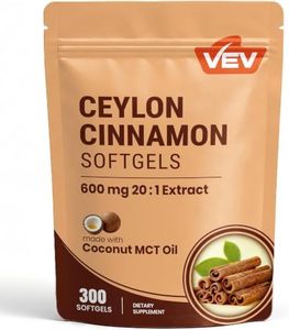 VEV Ceylon Cinnamon with MCT Oil & Ginger, 20:1 Extract, 300 Mini Softgels