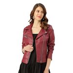 DELGARM Women/Girls Faux Leather Biker Jacket with Lapel Collar (XL, MAROON)