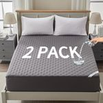 Waterproof Mattress Protector Queen Size, Mattress Pad Fitted with Deep Pocket 8"-18" Depth, Soft & Breathable Mattress Topper Cover for Dorm,Home, Hotel (Gray 2 Pack)