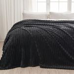 NEWCOSPLAY Super Soft Queen Blanket Black Premium Silky Flannel Fleece 3D Ribbed Jacquard Lightweight Bed Blanket All Season Use (Black Ribbed, Queen(90"x90"))