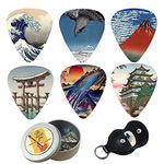 Jasenna Guitar Picks - 12 Medium Gauge Celluloid Guitar Picks In a Box W/Picks Holder. Unique Guitar Gift For Bass, Electric & Acoustic Guitars (12-Japanese Culture)