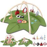 Lilian&Gema Leaf-Shaped Baby Play Mat with 8 Hanging Toys, Baby Gym Play Mat 0-18 Months, Baby Mats for Floor Play, Tummy Time Toys, Promotes Infant Motor Skills and Sensory Exploration (111 x 110cm)