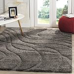 Rufruf Geometric Wave Shaggy Carpet for Living Room, Bedroom, High Low Design Finish Microfiber 1.8 Inch Pile High, 4x6 Feet Grey|Grey Color