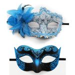 Masquerade Mask for Women Men Couple Venetian Masks Shinny Mask for Halloween Costume Mardi Gras Party Ball Prom (Blue)