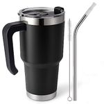 EQARD Tumbler with Straw Lid and Handle 30oz Travel Mug with Leakproof Lid Stainless Steel Vacuum Insulated Cup with Handle and Tube Brushes Coffee Mug for Hot Iced Drink BPA Free