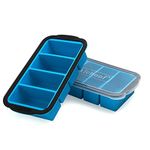 1-Cup Extra Large Freezing Tray for Soup,Broth,Sauce or Butter,Ice Cube Trays with lid, Silicone Freezer Container Molds Soup Trays -Makes Four Great portions 1cup Cube-2 Pack(Blue)