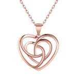 ChicSilver Rose Gold Celtic Knot Necklace Heart Pendant with Rolo Chain Women's Jewelry