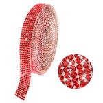 Self Adhesive Rhinestone Ribbon Rhinestone Strips Diamond Ribbon Bling Gemstone Sticker Roll for DIY Arts Crafts (Red)