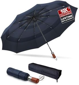 LFLFWY 3T Wind Armor Travel Umbrella Compact Easy Auto Open Close Folding Umbrellas for Rain Windproof Umbrella for Women and Men Durable Real Wood Handle Portable Fits Backpack & Car Navy Blue