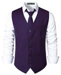 PARKLEES Men's Hipster Urban Design Business Formal Waistcoat Slim Fit Suit Tuxedo Dress Vest Dark Purple L