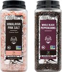 Soeos Himalayan Salt 38.8oz + Whole Black Peppercorns 18oz. Coarse Grain Pink Salt, Salt Grinder, Salt Pepper, Pepper Grinder Salt and Pepper, Salt for Salt Grinder, Non-GMO Verified, Kosher.