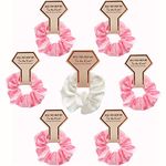 MEISO Bridesmaid Scrunchie，8 Pcs Bachelorette Party Hair Tie Satin Bridesmaid Proposal Gifts Hair Ties，for Bridesmaid Gifts, Bridal Shower Gifts or Wedding Favors (White and Pink)