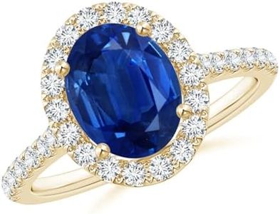 Angara Natural Blue Sapphire Ring for Women | Prong-Set Oval Blue Sapphire Halo Ring with Diamond Accents in Yellow Gold | September Birthday, Gemstone Jewelry Gift | AAA | 9x7mm | Ring Size- 7