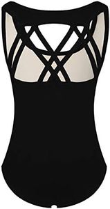 Phineein Girls Sleeveless Ballet Gymnastics Leotards - Kids Athletic Crisscross Back Dancewear Unitards (Black, 10-12Y)