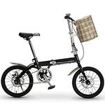 16in Cruiser Bikes Folding Bike, Adult Dual Disc Brake Bicycle, Ladies Student Kids Male Girl Boy Bicycles, Lightweight Portable Sports Exercise Bike with Basket ( Color : Black , Size : 16 inches )