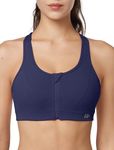 Yvette Zip Front Closure Sports Bras for Women High Impact Supportive Workout Running Bra Plus Size for Large Bust,Light Navy Blue,2XL